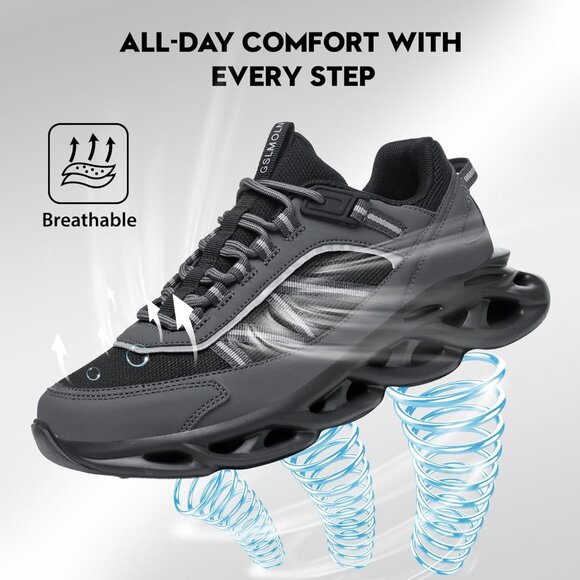 Men's Black White Cross Training Walking Running Tennis Sneakers Athletic Shoes - Picture 2 of 8